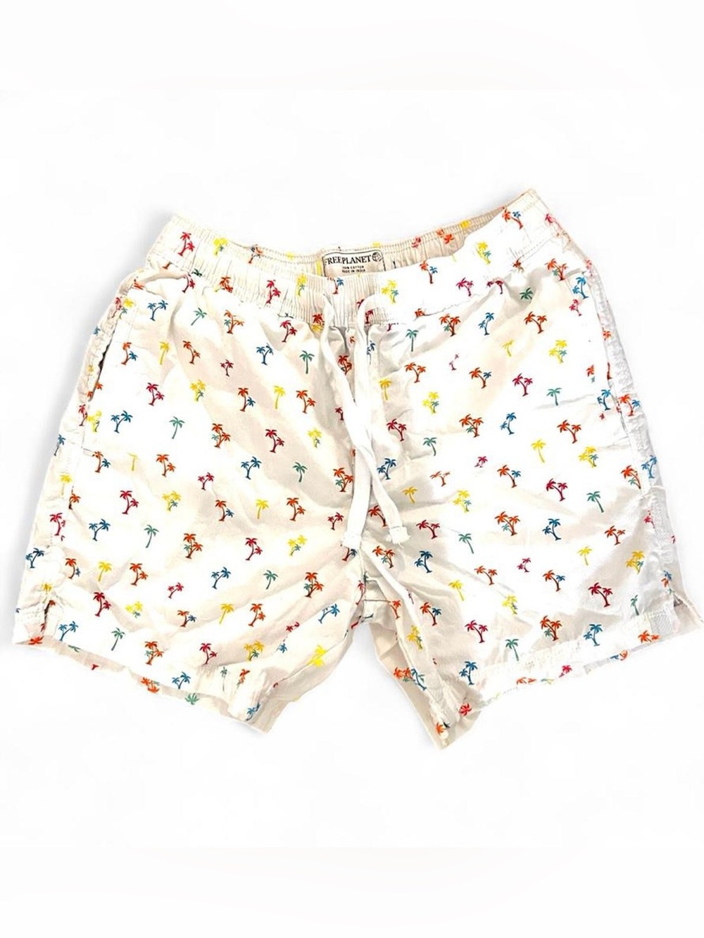 Free Planet men’s White Palm-Print cotton Swim summer Shorts